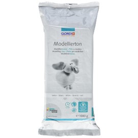 Glorex 6 1780 712 Modelling Clay, 1 kg in White, Ready-to-Use Air-Hardening Modelling Clay, Natural, Soft and Smooth, Can be Painted After Drying