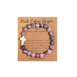 COLORFUL BLING Natural Healing Stone Cross Beaded Crystal Strand Adjustable Dangling Bracelet With Meaningful Card Inspirational Religious Gifts for Women Jewelry Turquoise Relief Anxiety-Zebra