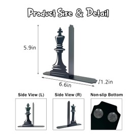 Chess Decor International Chess Bookends - Exquisite Decorative Book Ends for Shelves, Vintage Style Giant Chess Pieces, 6.57x5.91x1.18 inches