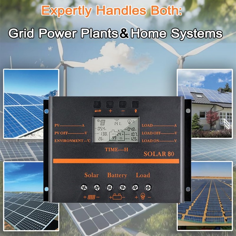 Solar Controller 80A 12V / 24V Battery Charge Regulator Auto