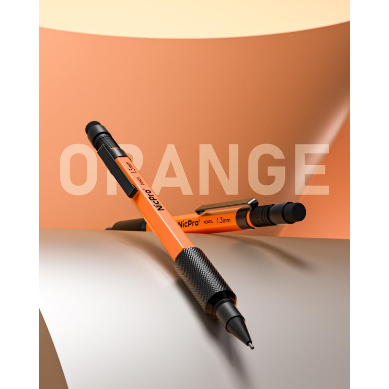 Nicpro 3 PCS 1.3 mm Orange Mechanical Pencils Set with