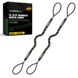 Rhino USA 4' Bungee Dock Line for Boats - Ultimate Docking Ropes for Jet Skis, Kayaks, Fishing Boats and More! Perfect for Mooring or Other Wet Slip Applications - Black