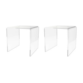 2 Pack Clear Acrylic Riser Display Table 4 Inch Wide Merchandising Showcase One Piece Bench Retail Stores and Boutiques Throne Counter Tabletop Platform