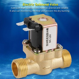 Akozon Solenoid Valve, 12V BSPP G1/2 Brass N/C Normally Closed Electric Solenoid Valve 2-Way Pressure Control Valve
