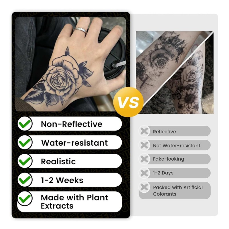 INKPOPO 3 Sheets Finger Semi Permanent Temporary Tattoos for Women