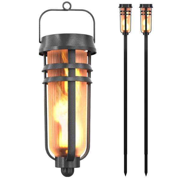 Solar Path Lights Outdoor Waterproof - Realistic Flickering LED Flame,