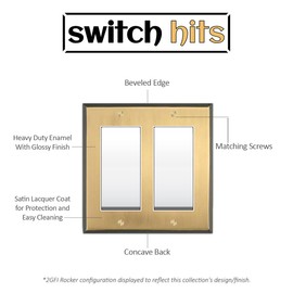 Gold Antique Brass SWITCH HITS Double Outlet Wall Plate | 2 Toggle | 4.5" x 4.5" | Hand-Polished Brass Construction | Electrical Switch Plate Cover for All Configurations
