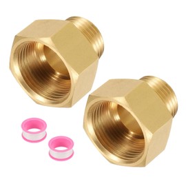 sourcing map 2Pcs Brass Pipe Fitting, 3/4" G Female × 1/2" NPT Male Brass Hex Nipple Pipe Fitting Connector, 3/4" to 1/2" Female Pipe Fitting Adapter with PTFE, Gold Tone