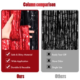 CANREVEL 2 Pack 3.3x8.2 Feet Black and Red Foil Fringe Backdrop Curtains, Tinsel Streamers Birthday Party Decorations, Fringe Backdrop for Graduation, Sneaker Ball, Casino Theme Party