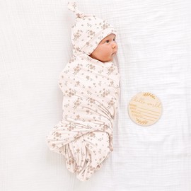 Konssy Baby Girl Newborn Receiving Blanket with Matching Headband and Beanie Set Baby Swaddle Nursery Swaddle Wrap