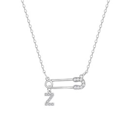 Angelra Danity Safety Pin With Initial Charm Necklace Silver Plated Choker for Women Girls, Paper Clip Pendant Necklaces Adjustbale Chain Fashion Jewellery Gifts (Z)