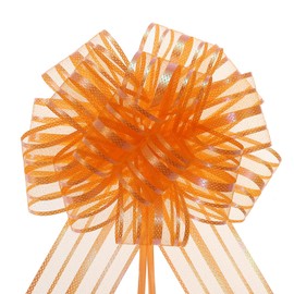 sourcing map 5pcs 6 Inch Organza Large Pull Bow Metallic Gift Wrapping Bows Ribbon Chiffon Yarn Orange for Wedding Baskets Presents Christmas Valentine's Day
