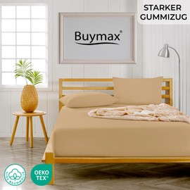 Buymax® Fitted Sheet, 100% Cotton Jersey, for Mattresses Up to 25 cm High, 90 x 200 cm, Sand