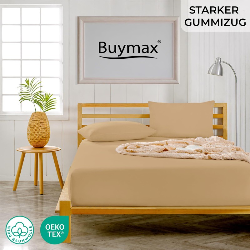 Buymax® Fitted Sheet, 100% Cotton Jersey, for Mattresses Up to