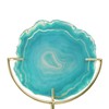 Decorative Agate Slice Accent on Metal Stand, Marbled Turquoise