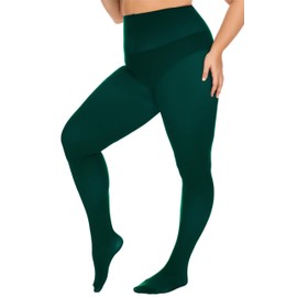 Hiltzo Women's Plus Size Tights Opaque Ultra-Soft Pantyhose High Waist Run Resistant Solid Color Elastic Tights 1X, 2X, 3X, 4X Forest Green 4X-Large