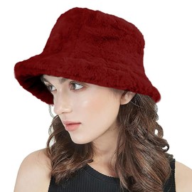 crazy bean Winter Hat Women's Fishing Hat Plush Winter Warm Bucket Hat Soft Fluffy Unisex, Burgundy red