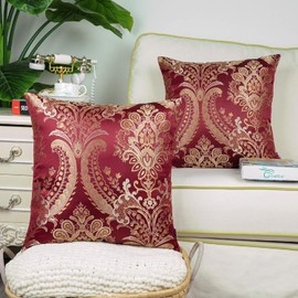 CaliTime Throw Pillow Covers Pack of 2 Supersoft Vintage Damask Fabric Floral Design Cushion Cases Shells for Couch Sofa Home Decor ﻿20 X 20 Inches Deep Red