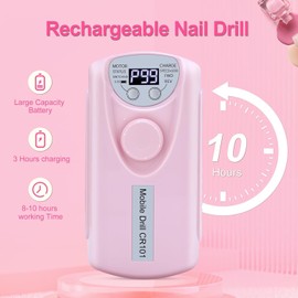 Portable Electric Nail Drill - 35000RPM Professional Rechargeable Nail File Machine, Wireless Nail Drill Electronic File for Removing Acrylic Nail Salon Home Drill Set (Pink)