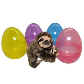 Forest & Twelfth Jumbo Plastic Easter Egg 8” Filled with 8” Plush Sloth, Soft Stuffed Animal, Ideal for Easter Hunt or Easter Basket, Prize, Hunting Supplies (8" Brown Sloth)