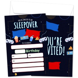 Dskly Sleepover Birthday Invitations For Boys Girls, Video Game Birthday Party Invitations For Kids Adults, Slumber Party Invitations Cards With Envelopes, Birthday Party Decorations -16
