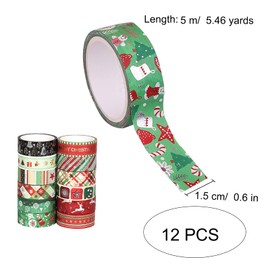 AIEX 12-Piece Christmas Washi Tape Set for Children, DIY Crafts, Thick Washi Tape with Gold Texture Design, Wrapping Paper, Tape, Christmas, Scrapbooking, Planner, Office Supplies (1.5 cm x 5 m)