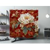 WODEJIA Red Peony Shower Curtain, Chinese Style Floral Embroidery Bathroom