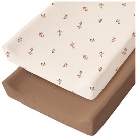 Konssy 2 Pack Muslin Changing Pad Cover for Baby Girls Boys 100% Cotton Fitted Diaper Changing Table Cover Set, Soft Changing Pad Sheets (Woodland,Sage)