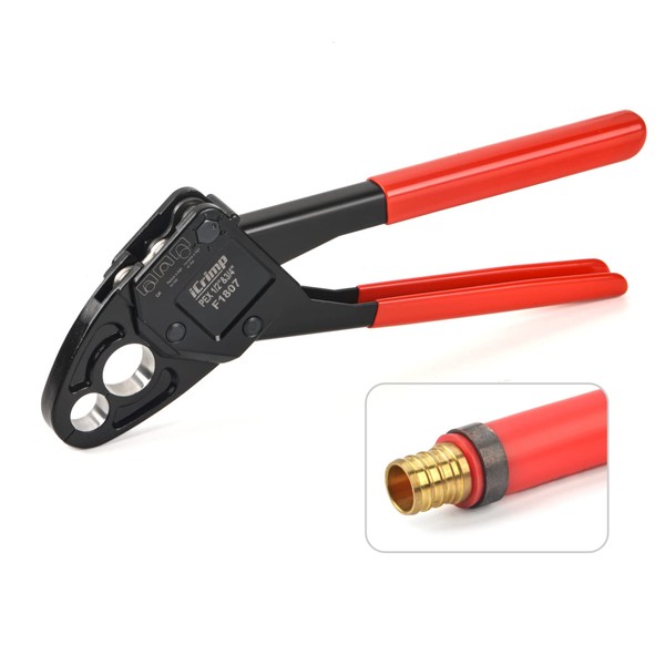 iCrimp Combo Angle Head Pex Pipe Plumbing Crimping Tool for Copper Crimp Jaw Sets 1/2" & 3/4" with Go/No-Go Crimp Gauge