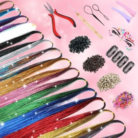 Ainani Hair Tinsel Kit (48 Inch, 20 Colors, 4600 Strands), Fairy Tinsel Hair Extensions with Tools, Heat Resistant Glitter Hair Tinsel Kit for Girls Women Kids Hair Accessories