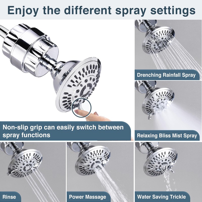 Bright Showers High Pressure Shower Head with Shower Filter, 5