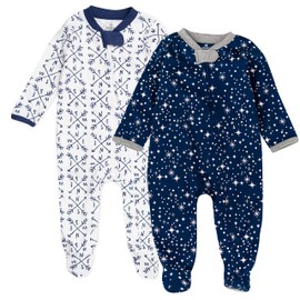 HonestBaby Baby Boys Play Footed Pajamas One-piece Jumpsuit Zip-front Pjs Organic Cotton For Unisex And Toddler Sleepers, Twinklestar Navy, 0-3 Months US