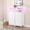 sthmec Nightstand with Charging Station,LED White Nightstand with 4 Fabric