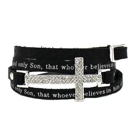 4031175 John 3:16 Leather Wrap Cross Bracelet Adjustable Belt Buckle for God So Loved The World