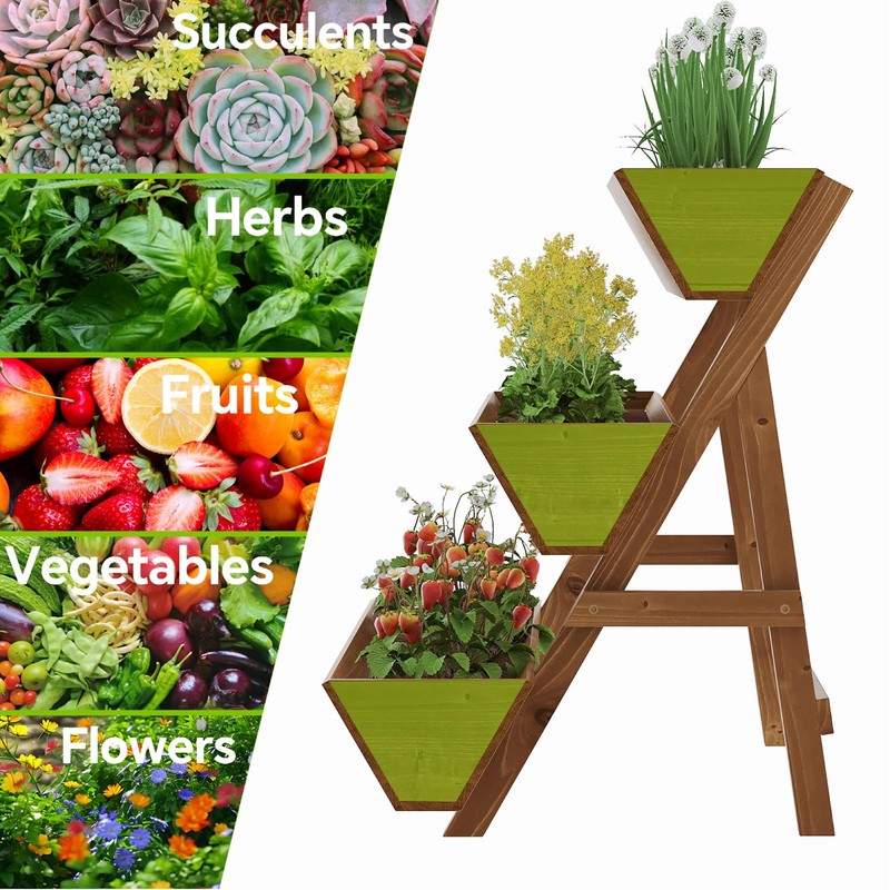 Dawnyard 3-Tiers Wooden Raised Garden Bed, Tiered Planter Box, Vertical