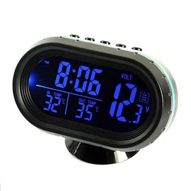 TOTMOX Car Thermometer LCD Digital Clock 12-24 V Multifunctional Temperature Voltmeter Display Electronic Clock Alarm Monitor with 2 Backlights