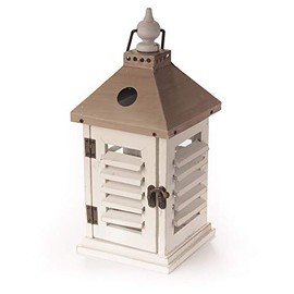 BambooMN - 12" Vintage Rustic Wood Candle Light Lantern for Decoration and Centerpieces - Brushed Tan