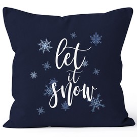 Autiga Cushion Cover Christmas Let It Snow Ice Crystals Snow Christmas Winter Navy 40 cm x 40 cm