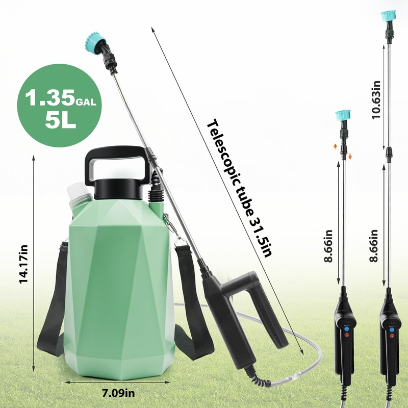 1.35 Gallon Battery Powered Sprayer, Electric Garden Sprayer with 3