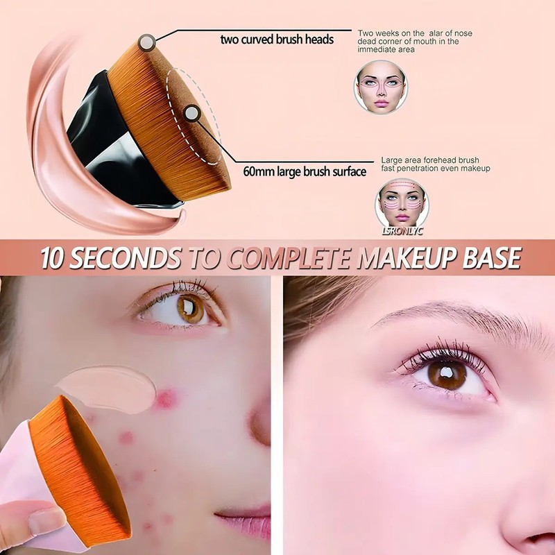 Brochas De Maquillaje Kabuki Para Base Con Esponja Color Rosa