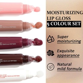Peptide Lip Tint, Tinta De Labios Peptide, Lip Gloss Brillante Brillo De Labios Hidratante De Larga Duración Mermelada De Labios Jelly Gloss Voluminizador De Labios No Pegajoso, Lápiz Labial Líquido De Gelatina Brillante Para Mujeres Y Niñas (02#, M)