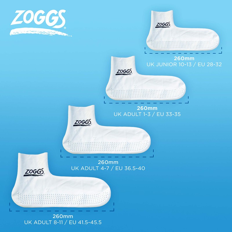 Zoggs Unisex Latex Pool Socks, White or Navy, 10-13