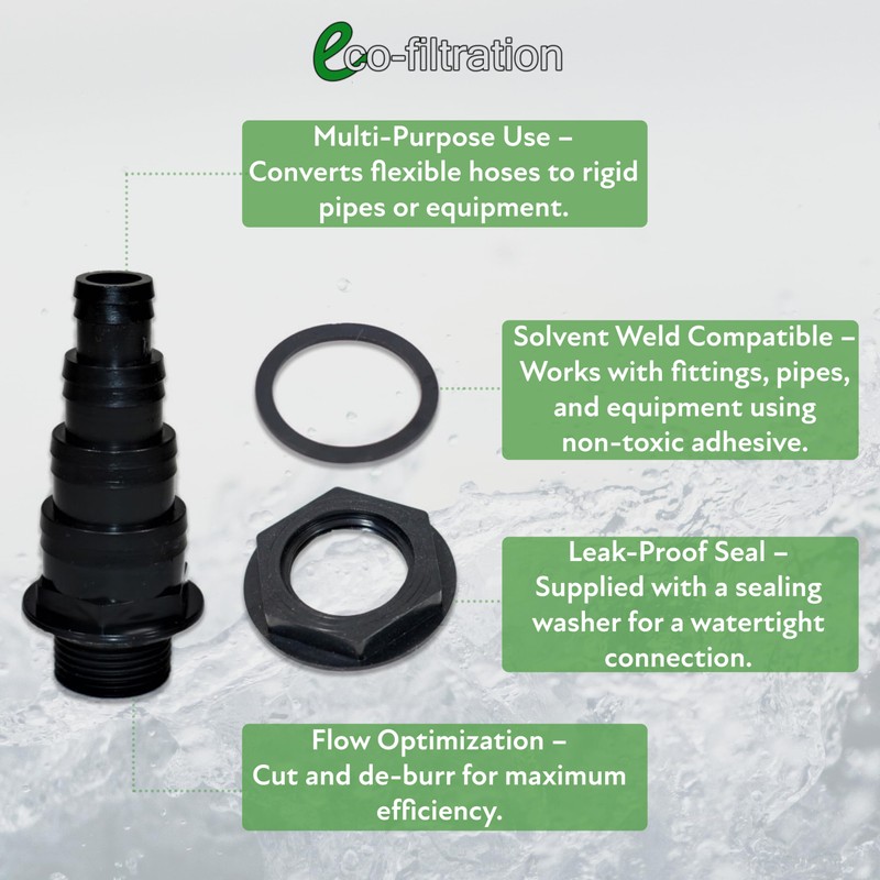 Ecofiltration - 1" BSP 4-Stepped Black Threaded Hosetail with 1"