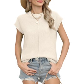 Oyamiki Fashion Summer Womens Sweater Vest Crew Neck Pullover Top Loose Fit Knitted Sweaters for Women Causal Lightweight Sleeveless Shirt Apricot S