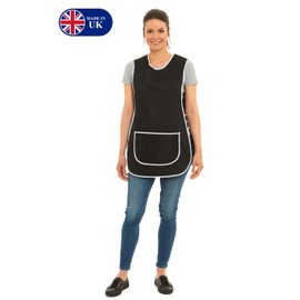 Ladies Plain Colour Piping Design Tabard Apron Overalls Front Pocket Stylish Tabards for Women Casual Aprons for Women Home Kitchen Restaurants Coffee Shops UK Made (3XL, Black)
