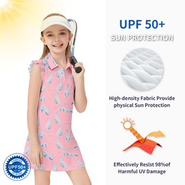 Soneven Girls Tennis Dresses Sleeveless Golf Dress with Shorts Ruffle Sleeve Athletic Dress with Pockets Golf Apparel