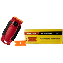 100 Plastic Double Edged Razor Blades and 2 Long Handled Razor Scrapers