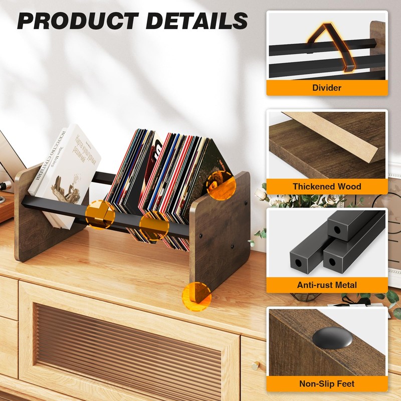 5Rcom Record Player Stand with Vinyl Storage Shelf, Wooden Record