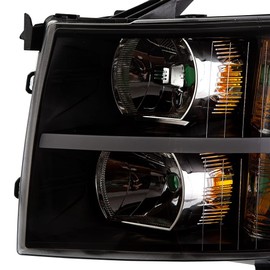 G-PLUS LED DRL Headlights, Compatible with 2007-2014 Chevy Silverado 2500 3500 & HD/2007-2013 Silverado 1500, Driver Side & Passenger Side, Clear lens Black Housing Amber Reflector