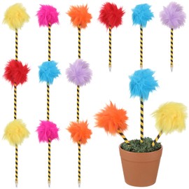 Sayglossy 12 Pcs Tree Pompom Pen Colorful Fluffy Ball Pens Cute Fuzzy Pom Pom Pens Gift for 100th Day of School Office, Rose, Orange, Yellow, Purple, Red, and Blue(Black and White)